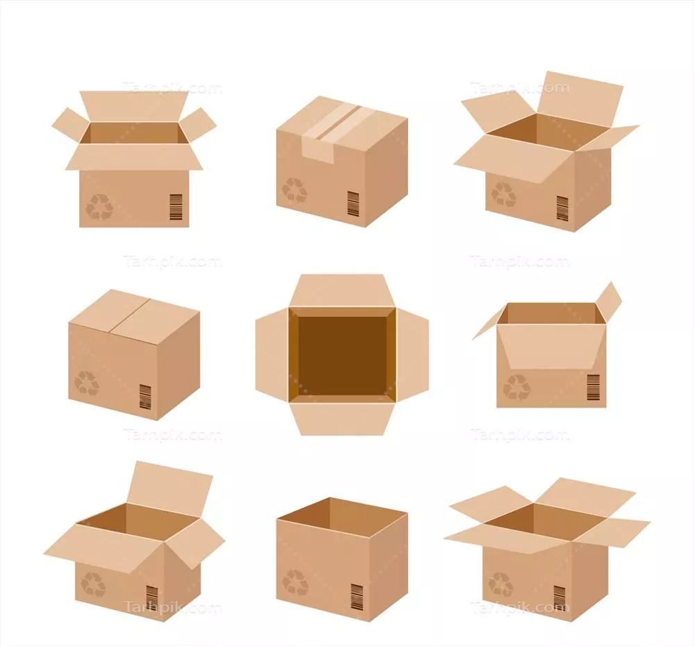 مجموعه وکتور جعبههای مقوایی برای حمل و نقل و بستهبندی