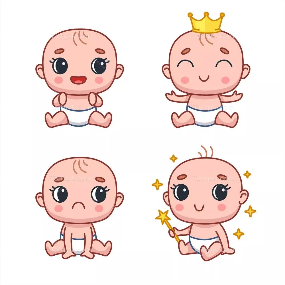 وکتور شخصیت کارتون نوزاد ناامید با تاج و چوب جادو در حال بیدار شدن