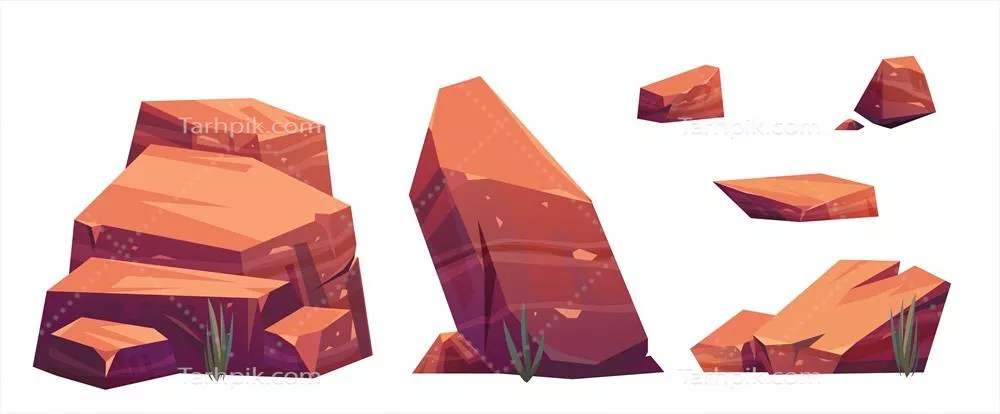 مجموعه کارتون سنگ های جداشده روی پس‌زمینه سفید - طراحی وکتور