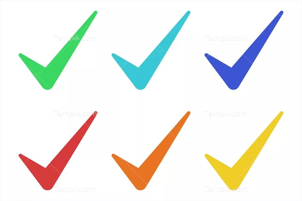 تصویر وکتور نشانک های تیک با رنگ های متعدد و زیبا