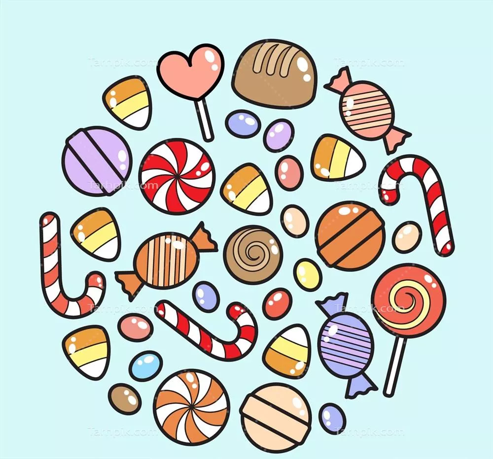 مجموعهای از شکلاتهای رنگارنگ به سبک مسطح و وکتور