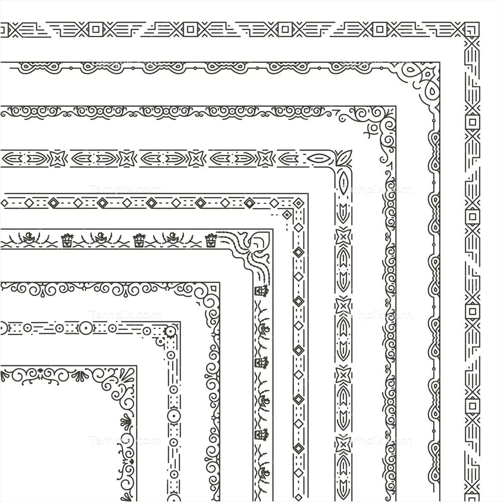 تصویر تزئینی حاشیه گوشهها با قاب در سبک مونوکروم و وکتور