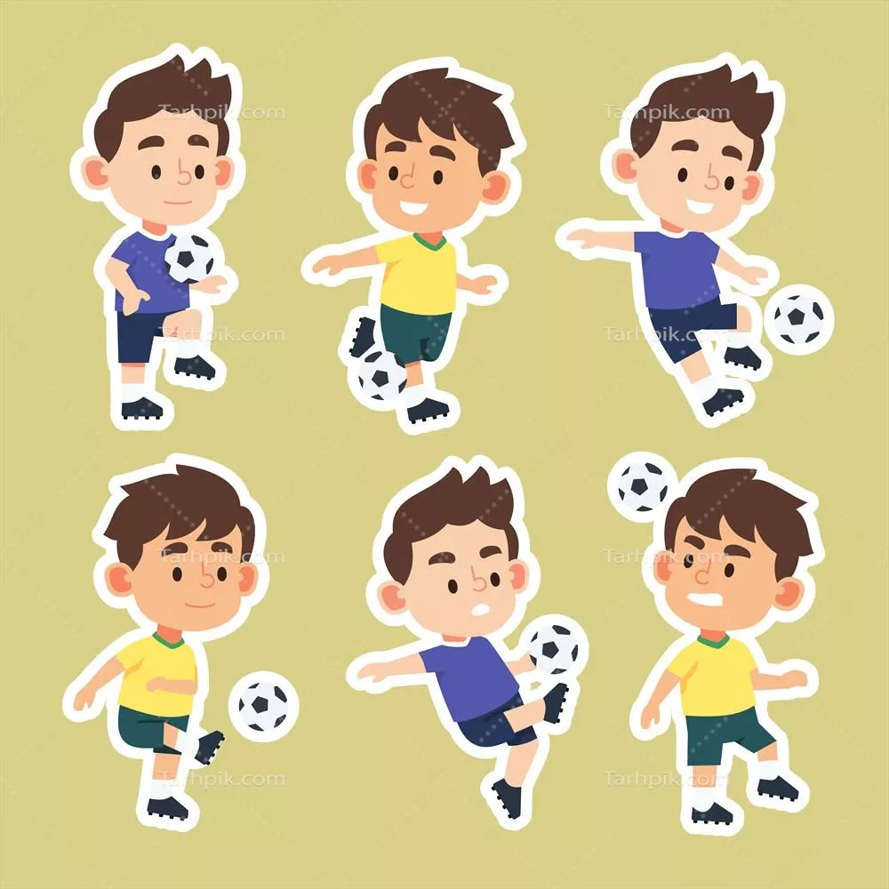 وکتور کاریکاتورهای بامزه از یک پسرCute در حال بازی با توپ در حرکات مختلف