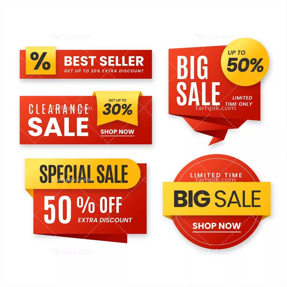 مجموعه برچسب‌های فروش واقعی با طراحی وکتور منحصربه‌فرد