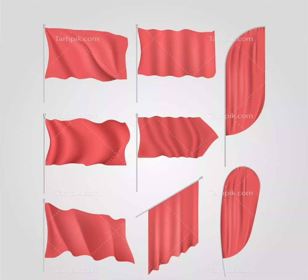 مجموعه پرچمهای بافتدار قرمز و وکتور طراحی شده برای گرافیک
