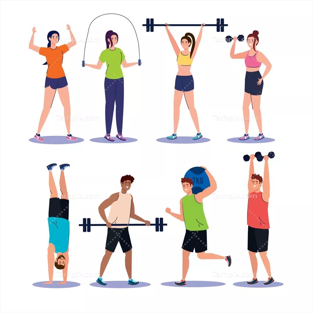 وکتور تصاویری از جوانان در حال تمرینات ورزشی و تفریحی در فضای باز