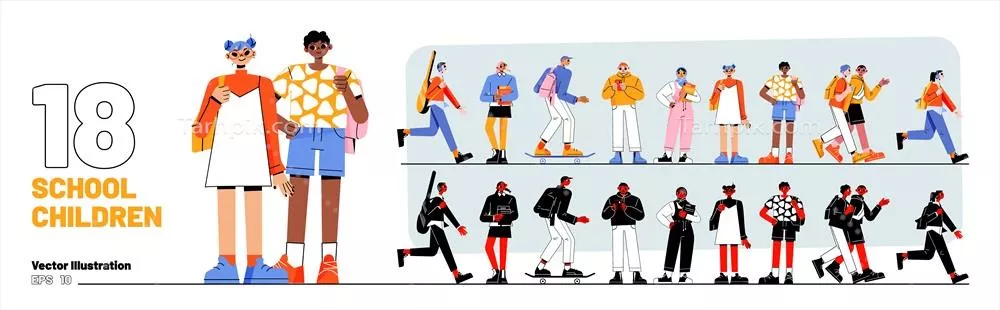 تصویر وکتوری دانشآموزان و دانشآموزان دختر و پسر در محیط مدرسه