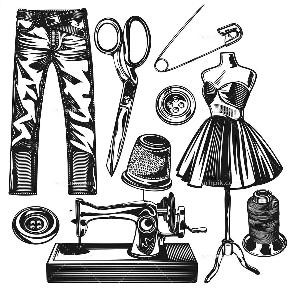 عناصر وکتور برای استودیو خیاطی و طراحی لباس حرفهای