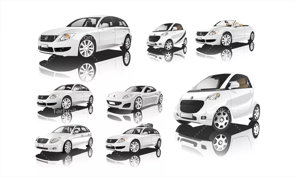 مجموعه وکتورهای مختلف مدل خودروهای سفید با طراحی منحصر به فرد