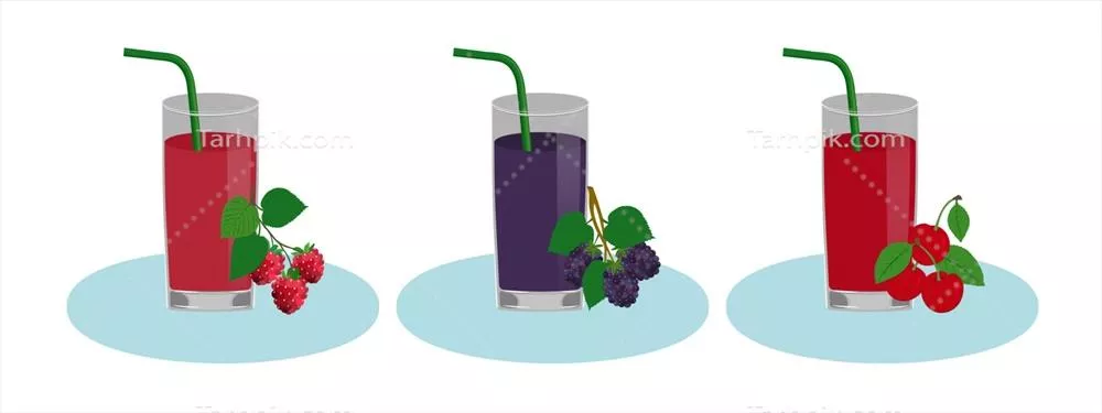 وکتور ست لیوان های آبمیوه توت با نی سبز برای تابستان