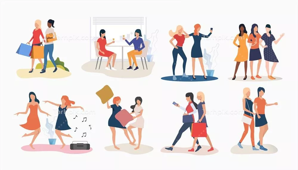 زنان دوستانه در حال گذراندن زمان خوش با هم - تصویر وکتور