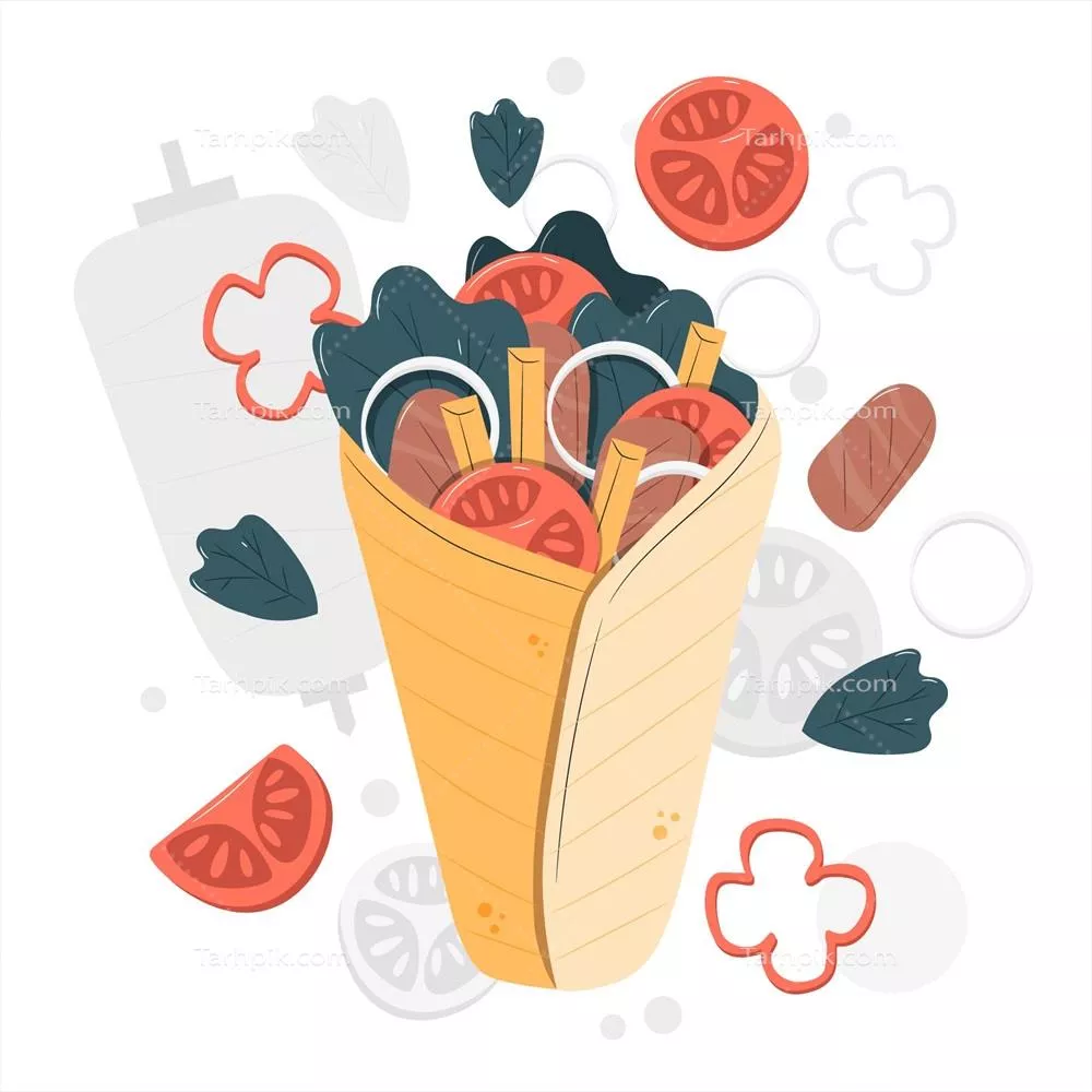 تصویر مفهومی وکتور شاورما با جزئیات جذاب و رنگارنگ