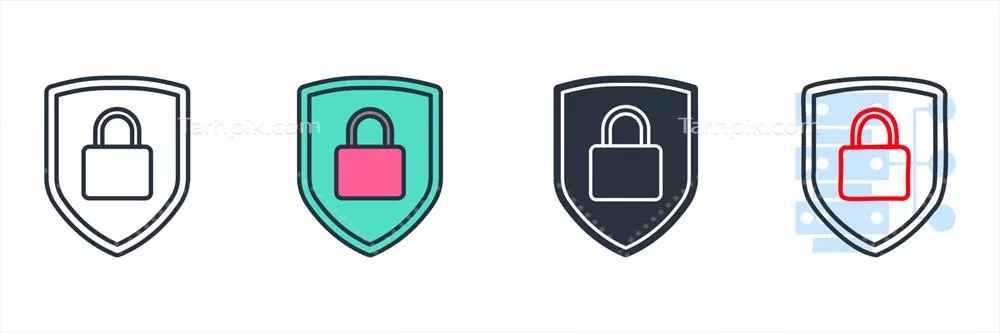 وکتور طراحی آیکون لوگو با سپر و قفل برای نماد امنیت