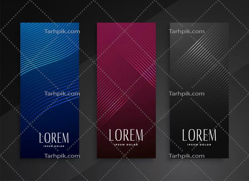 مجموعه طراحی بنرهای عمودی با سبک خطی و درخشان - وکتور