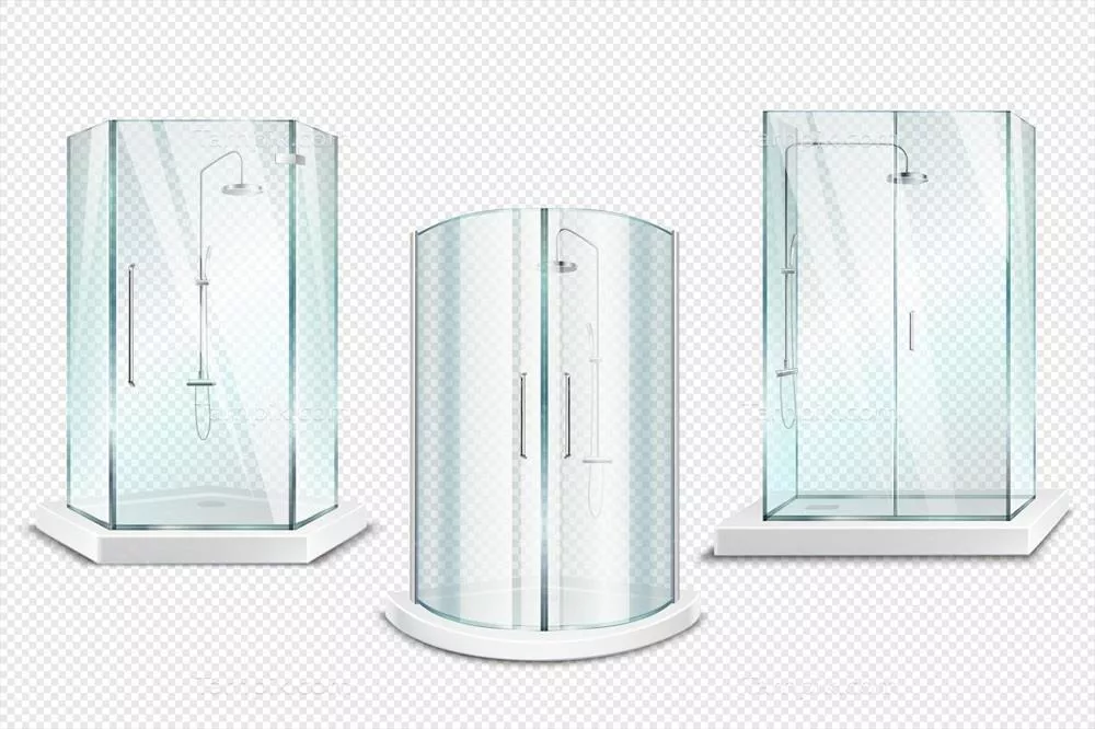 وکتور کابین دوش شفاف و واقعی: مجموعه ۳ بعدی ایزوله با درهای براق
