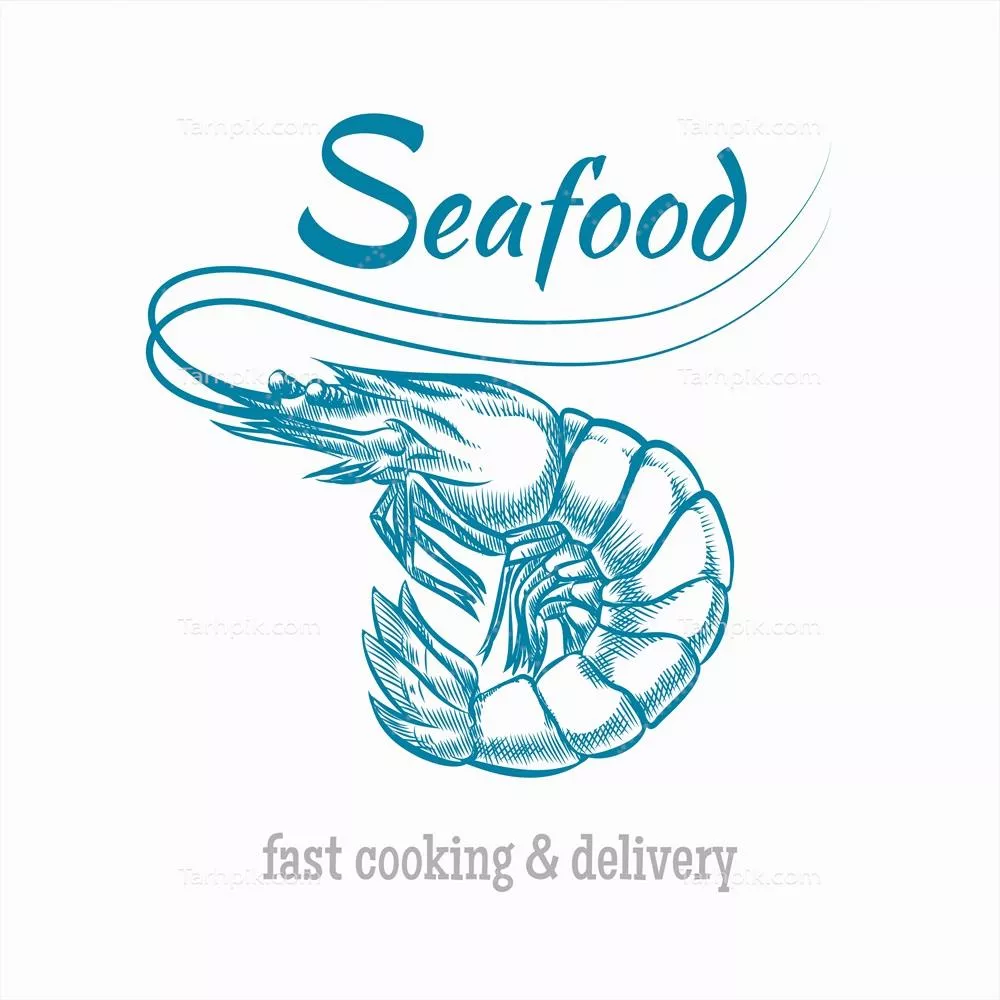 وکتور لوگوی گرافیکی میگو و غذاهای دریایی با طراحی مینیمالیستی