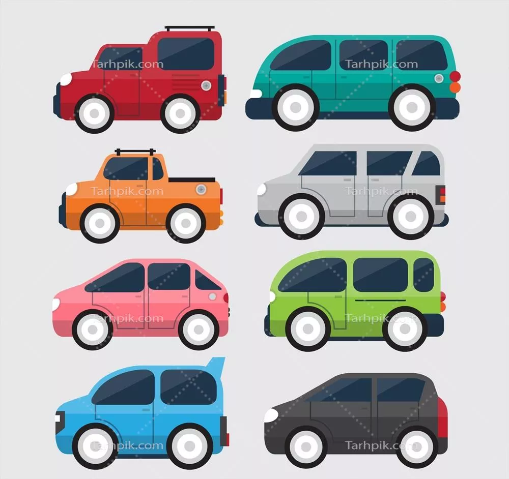 نمای جانبی هشت واگن مسطح - طراحی وکتور برای پروژههای حمل و نقل