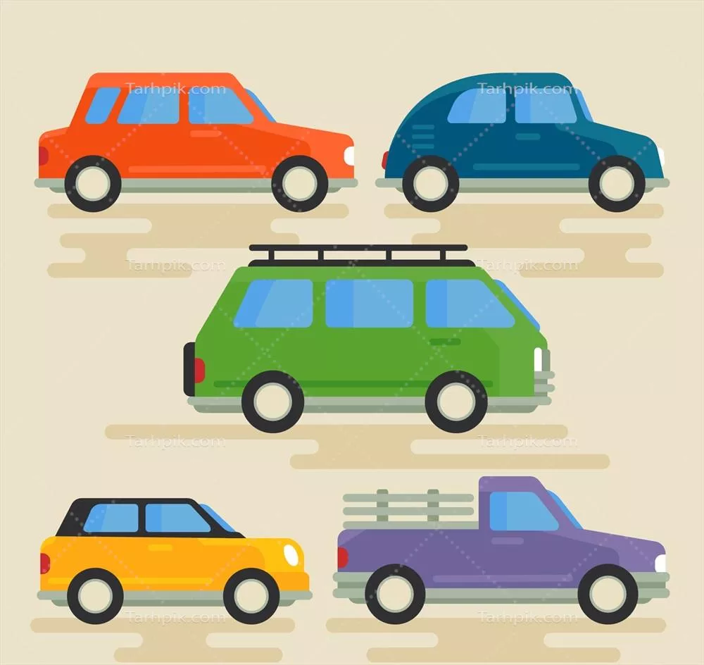 نمای جانبی پنچ واگن تخت به صورت وکتور با جزئیات دقیق و طراحی زیبا