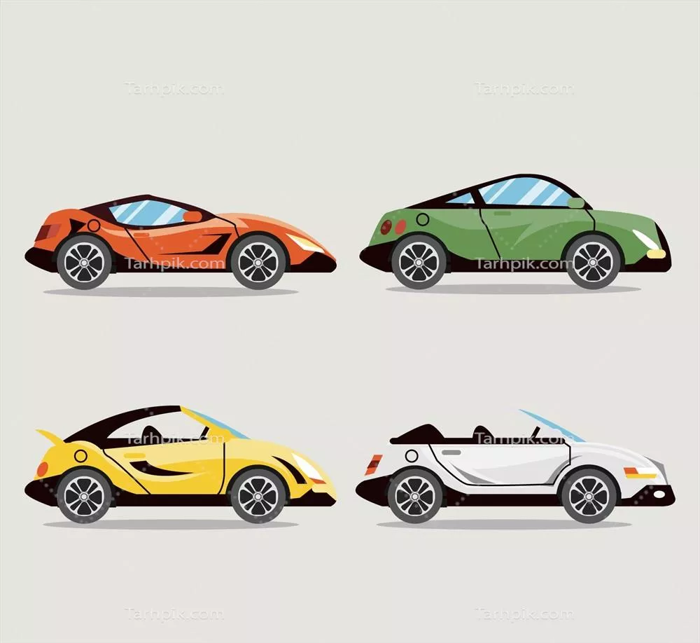 طراحی وکتوری چهار خودروی مدرن از نمای جانبی برای طراحی گرافیکی
