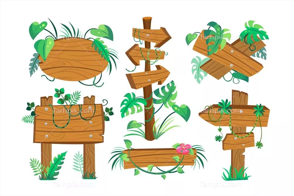 مجموعه وکتور تصویر تابلوها یا علائم چوبی روی دکل ها