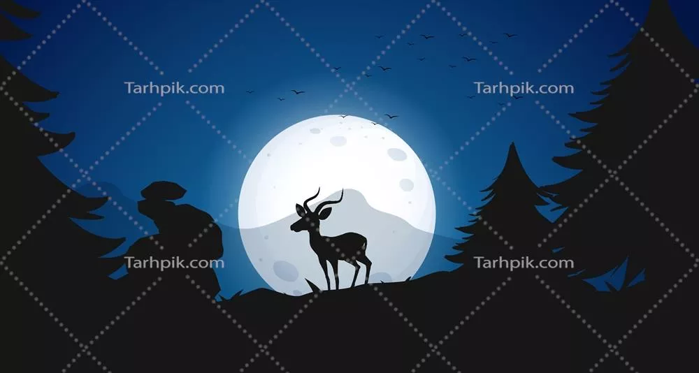 سایهنمايی گوزن در شب جنگل با طراحی وکتور زیبا