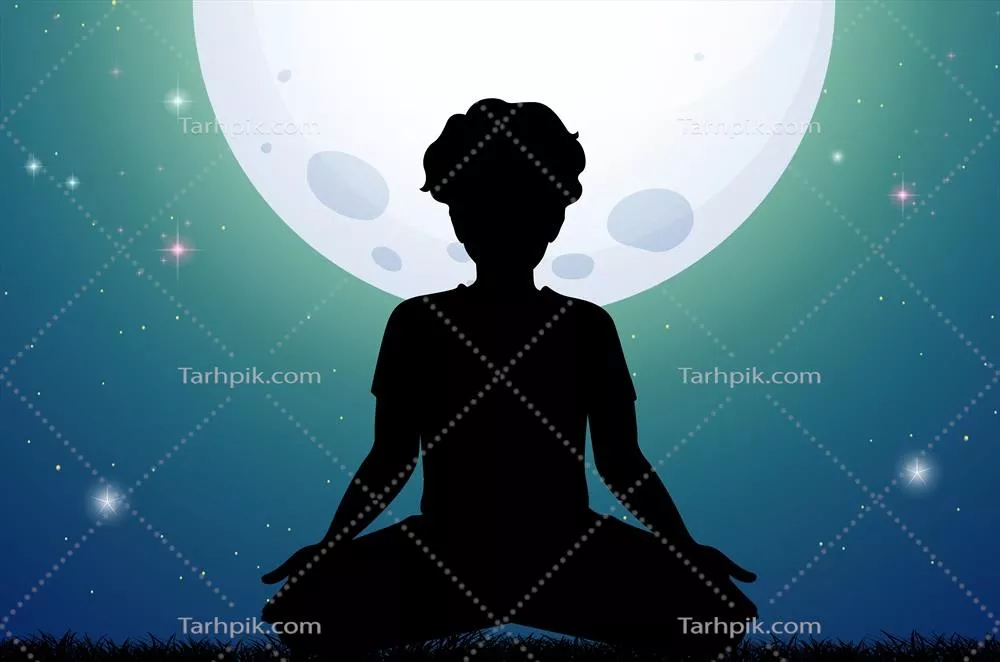 وکتور تصویر سیلوئت مردی که در پارک در شب به مدیتیشن مشغول است