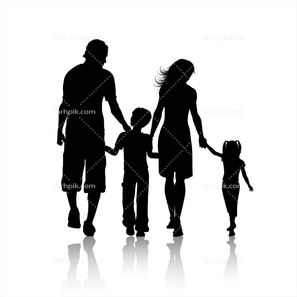 وکتور سایهنما از یک خانواده در حال قدم زدن به طور مشترک