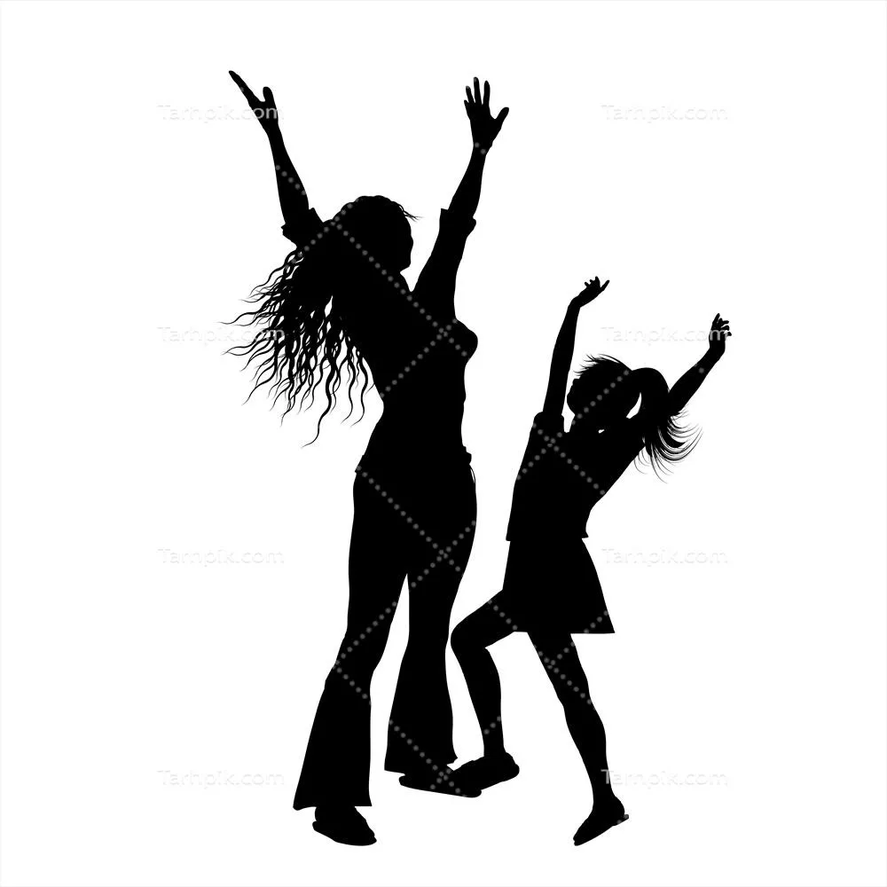 وکتور سایهنوازی مادر و دختر با دستانی بالا در شادی و خوشحالی
