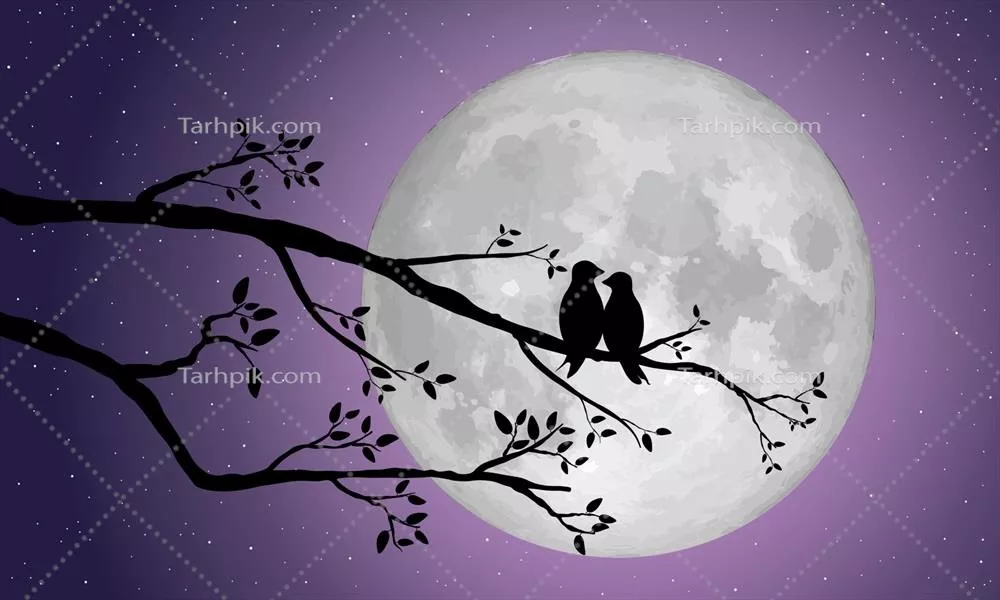 وکتور سایهنگاری پرندگان عاشق نشسته بر روی شاخهای از درخت