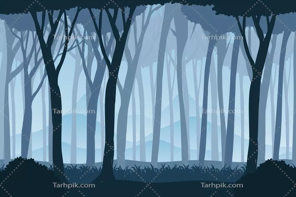 وکتور سایه سیاه و سیلوئت جنگل در غروب خورشید