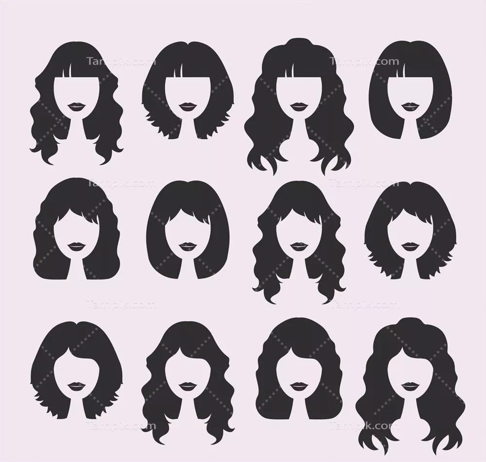 شکلهای سیلوئت از مدلهای موی زنانه به صورت وکتور
