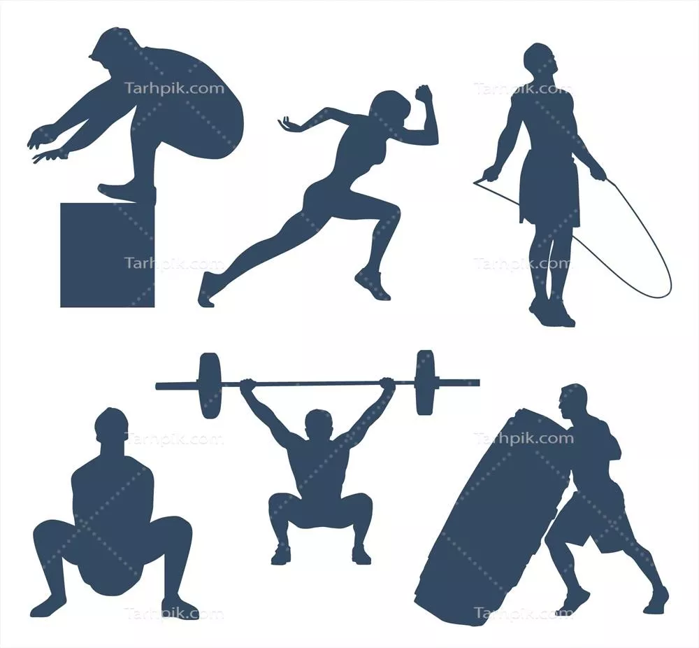 سیلوئت‌های مجموعه افراد در حال تمرین کراس فیت - وکتور