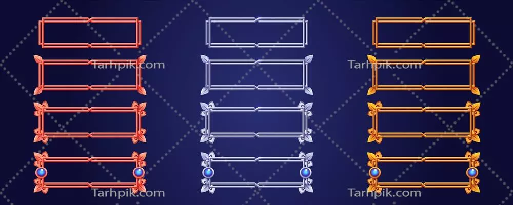 وکتور قالب‌های بازی vintage با حاشیه‌های نقره‌ای، برنزی و طلایی برای طراحی گرافیک