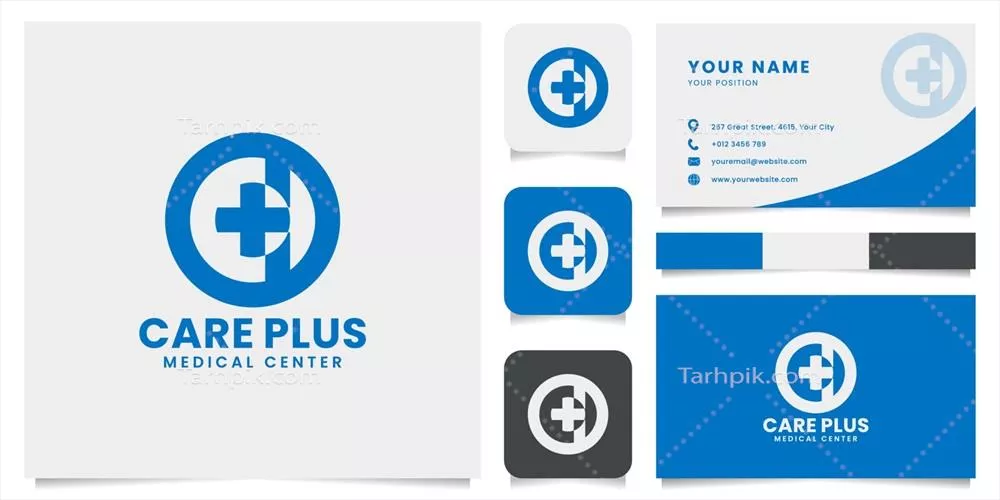 وکتور لوگوی نماد صلیب پزشکی ساده و مینیمالیستی با الگوی کارت ویزیت