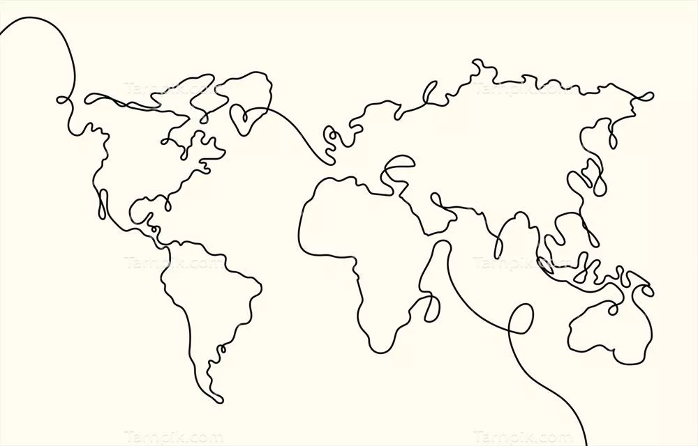 وکتور نقشه جهان به سبک هنری یک خط ساده و زیبا