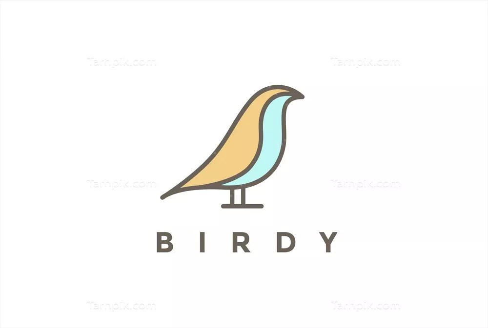 وکتور طراحی لوگوی پرنده نشسته به سبک خطی با پسزمینه سفید