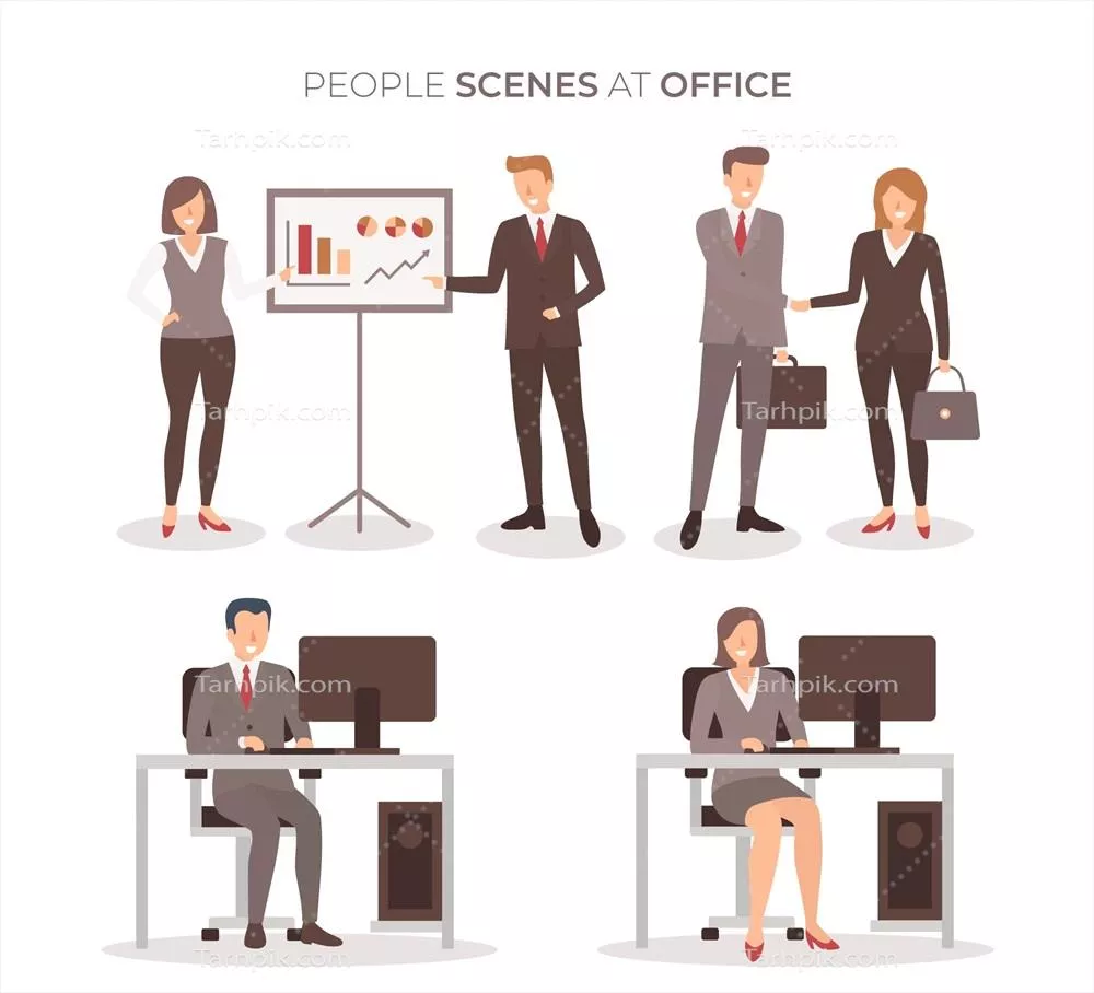 وکتور مجموعه برداری از موقعیتها و افراد در دفتر کار و آپارتمانها