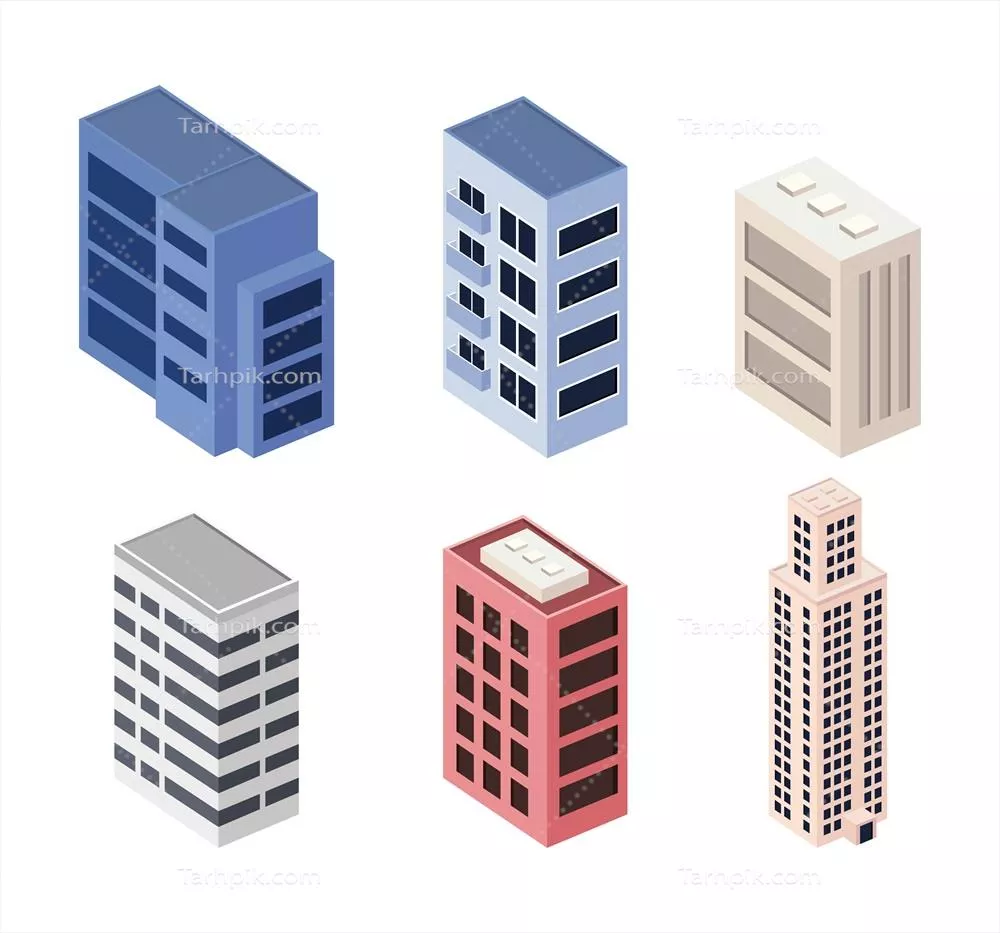 وکتور آیکون‌های شش‌گانه ساختمان‌ها: نمایی جالب و متنوع از ساختارها