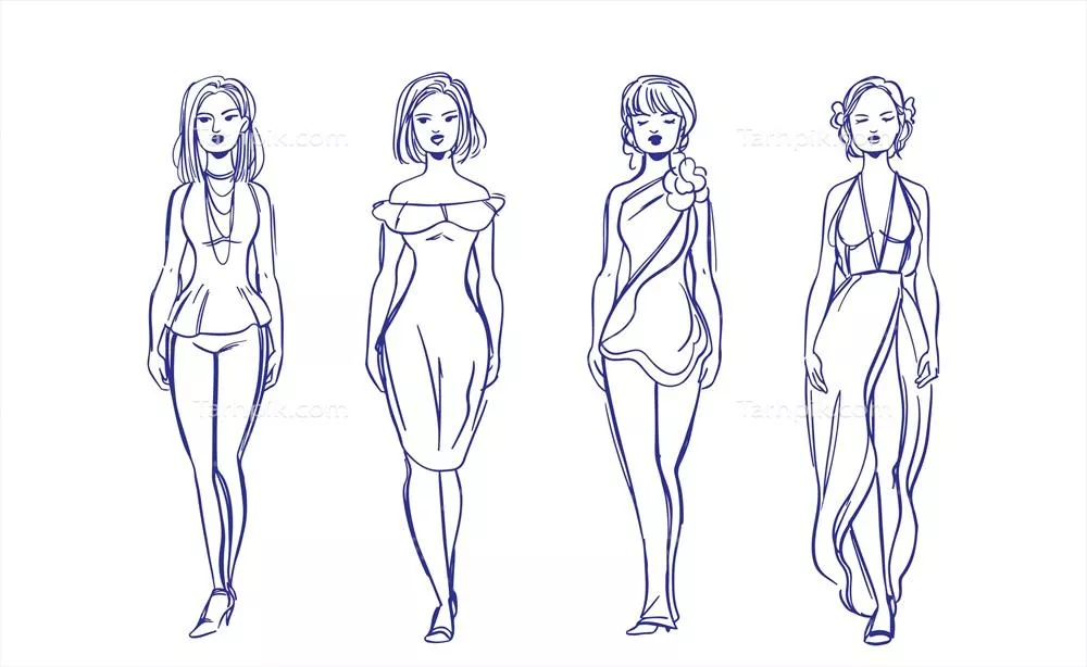 مجموعه طراحی های اولیه مدلهای لباس با فرمت وکتور