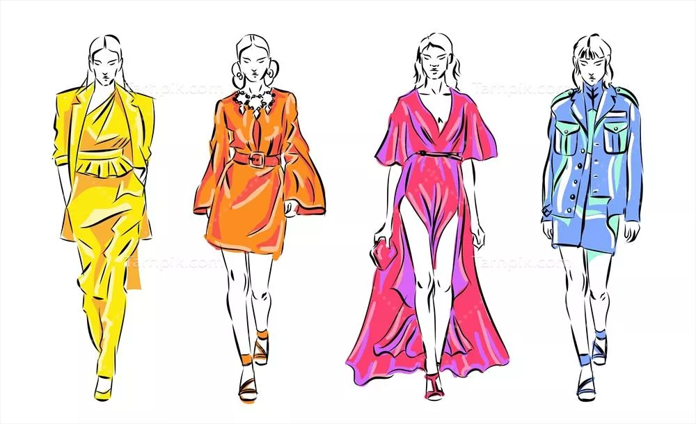 مجموعه طراحی های مد با مدل های فشن به صورت وکتور