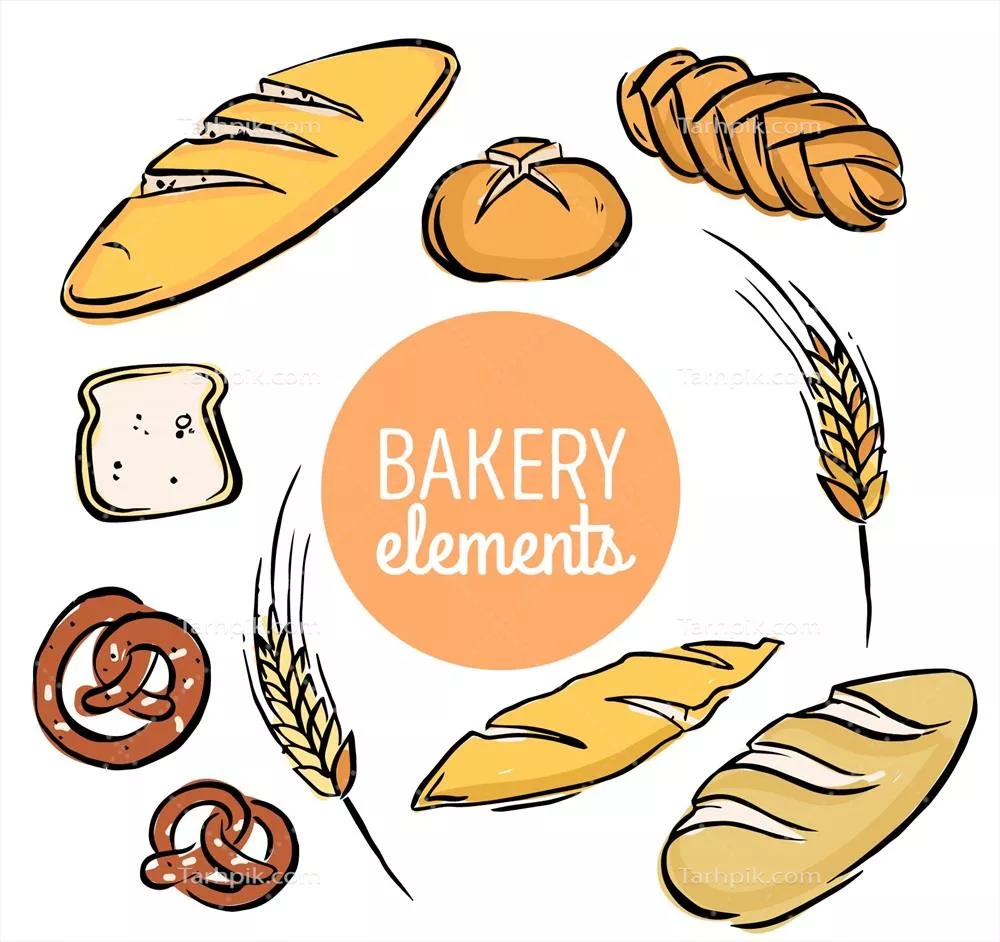 وکتور عناصر نانوايي و الگوهاي برداري طراحی شده به شيوه‌ي اسكچ