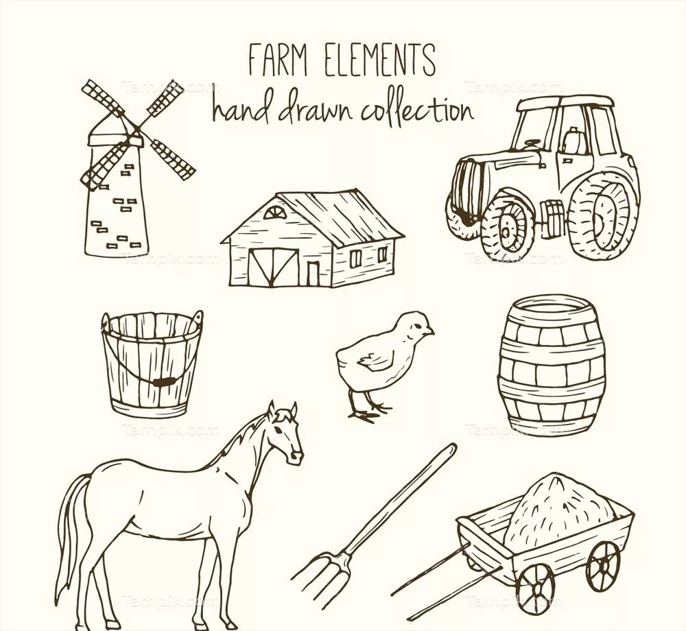 طرحهای وکتور لوازم جانبی مزرعه و حیوانات در کشاورزی