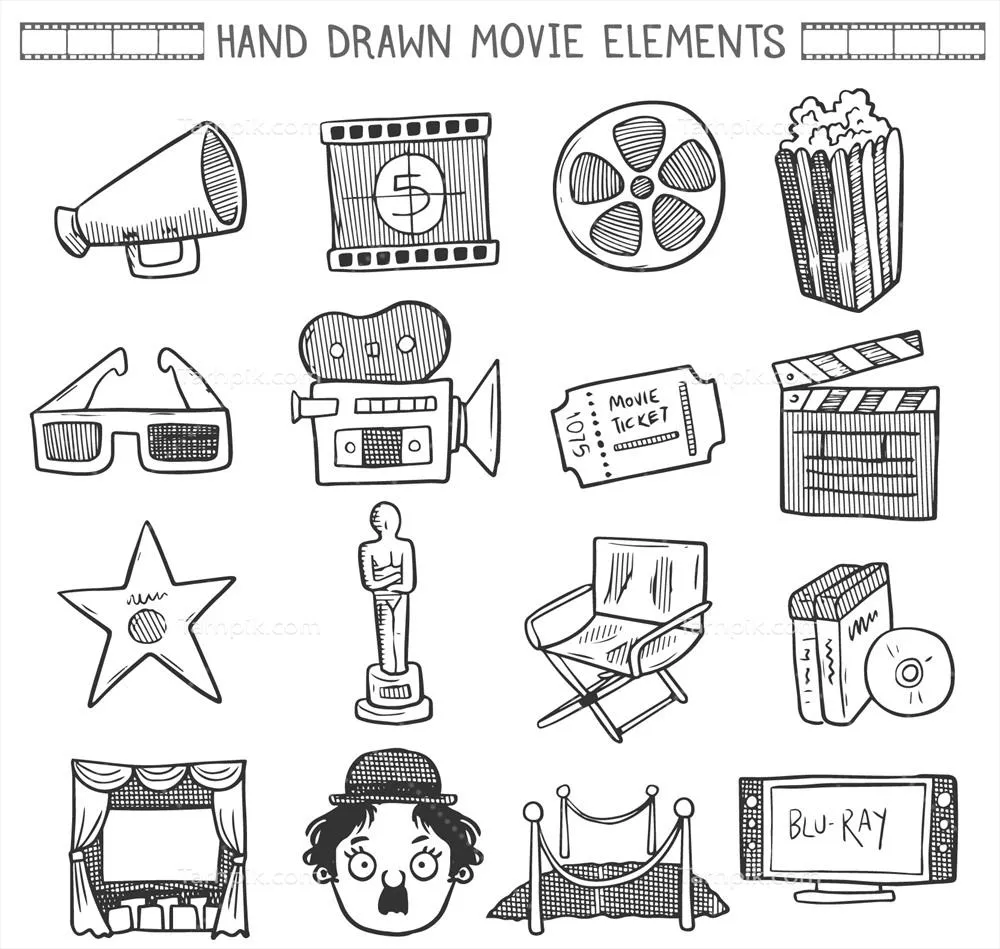 مجموعه وکتور عناصر طراحی اسکیس فیلم به صورت هنری و خلاقانه