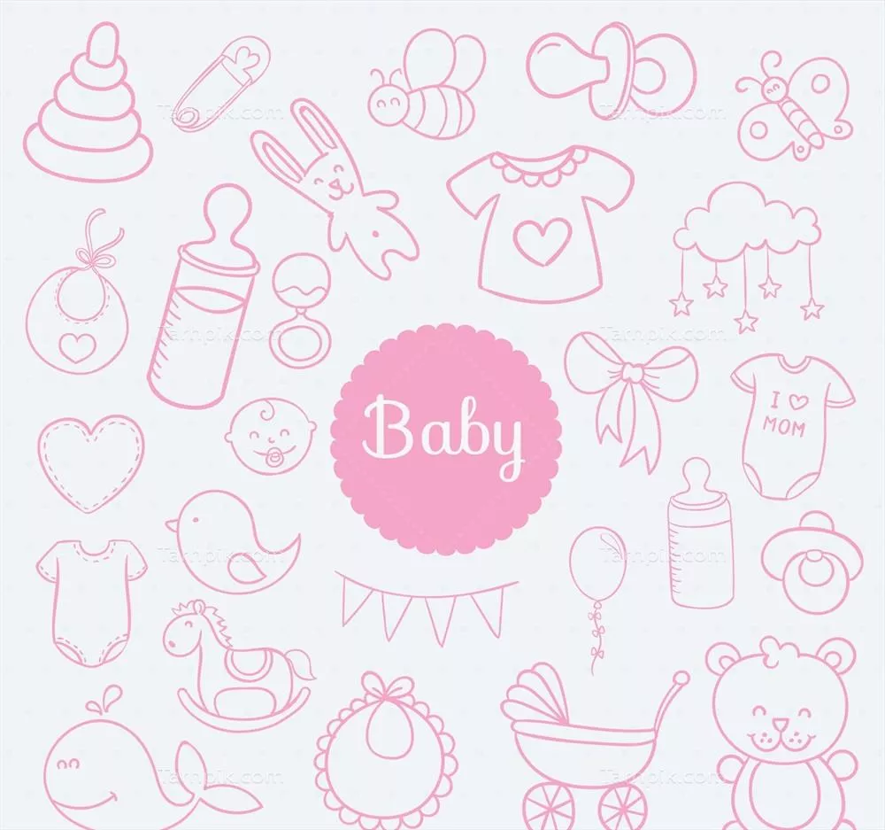 عناصر وکتوری نوزاد با طراحی اسکیچ و جذاب برای طرح های خلاقانه