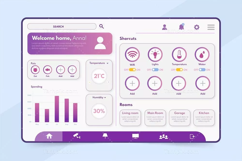 برنامه مدیریت خانه هوشمند با طراحی وکتور جذاب و کارآمد