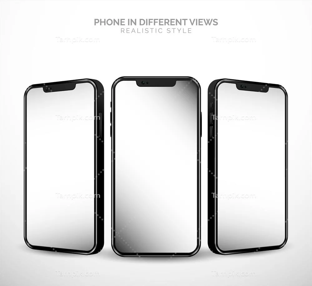 سمت های مختلف یک گوشی هوشمند با طراحی واقعگرایانه به صورت وکتور