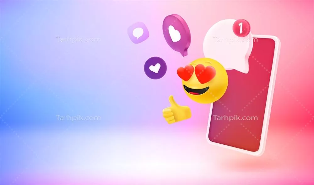 اسمارتفون با اعلان‌های آنلاین و ایموجی، طراحی وکتور ۳ بعدی