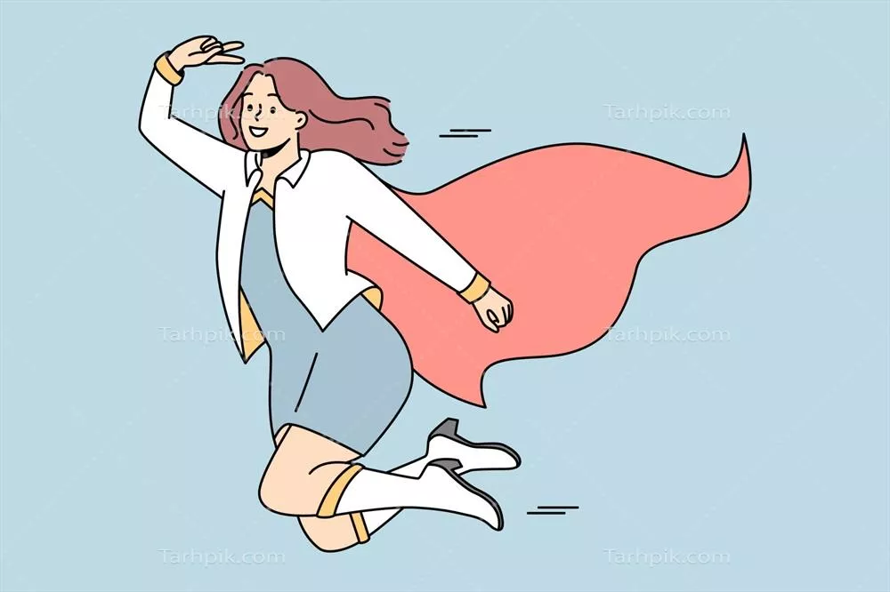 وکتور زنان با کسب و کار شاد در لباس ابرقهرمانی در حال پرواز در آسمان