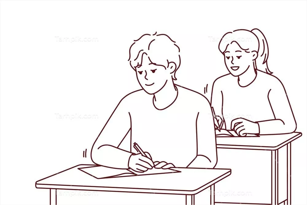 وکتور دانش آموزان خندان در کلاس درس، مشغول نوشتن در دفترها هستند