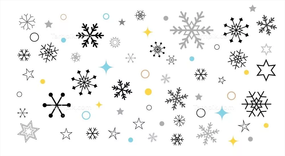 مجموعه وکتور المان‌های برفی: ستاره‌ها، یخ، درخشش و کنفسی بکه وی
